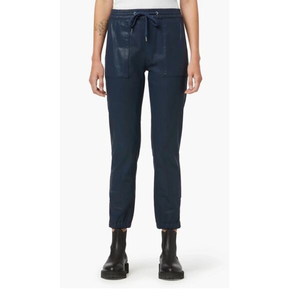 NWT Hudson Women's Blue Flat Front Ankle Zip Pockets Drawstring Jogger Pants M - Picture 1 of 6